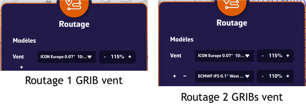 Routage multi-GRIB — ICON Europe 5 jours (bleu)