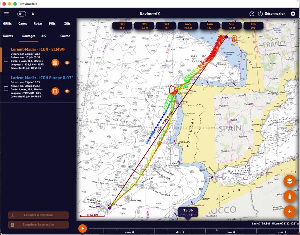 Routage multi-GRIB — IFS 0,1° 10 jours (orange)