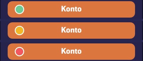 Die drei Zustände des Punkts auf der Schaltfläche „Konto“: grün, orange, rot