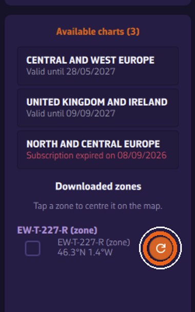 Refresh button to the right of the downloaded zone