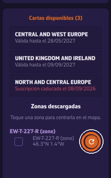 Botón de actualización a la derecha de la zona descargada