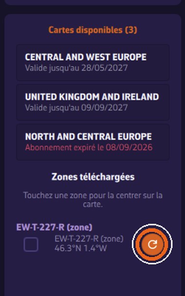 Bouton d'actualisation à droite de la zone téléchargée