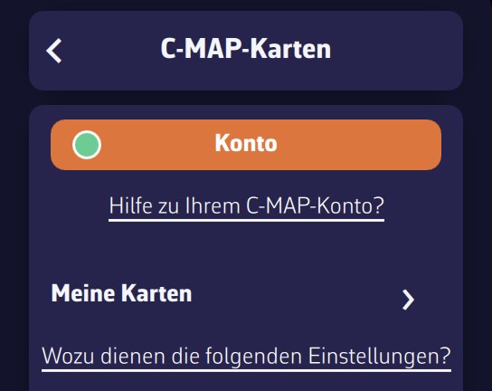 Seite C-MAP-Karten: Konto und Meine Karten
