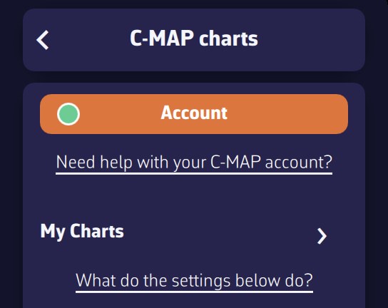 C-MAP charts page: Account and My Charts