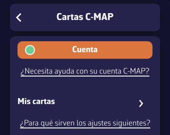 Página Cartas C-MAP: Cuenta y Mis cartas