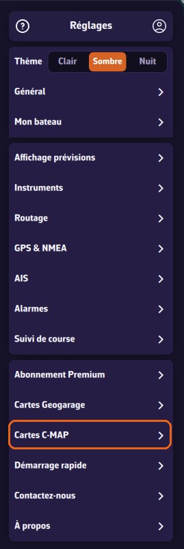 Réglages : Cartes C-MAP