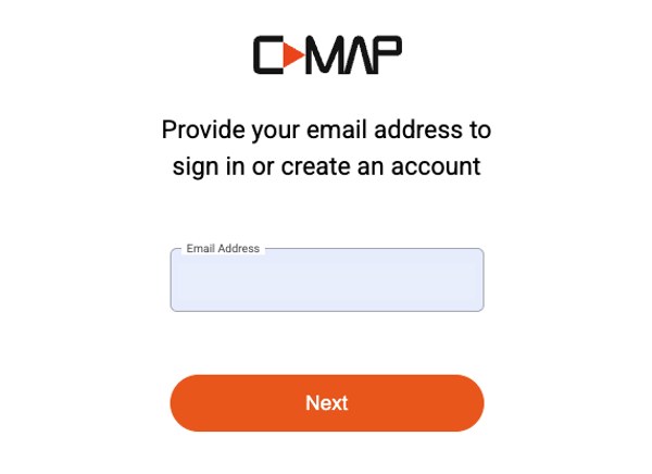 C-MAP : saisir son adresse e-mail pour se connecter ou créer un compte