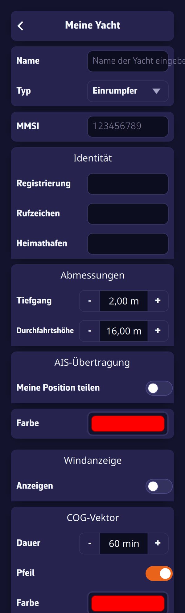 Meine Yacht: Polare und Schwellen für schwachen und starken Wind