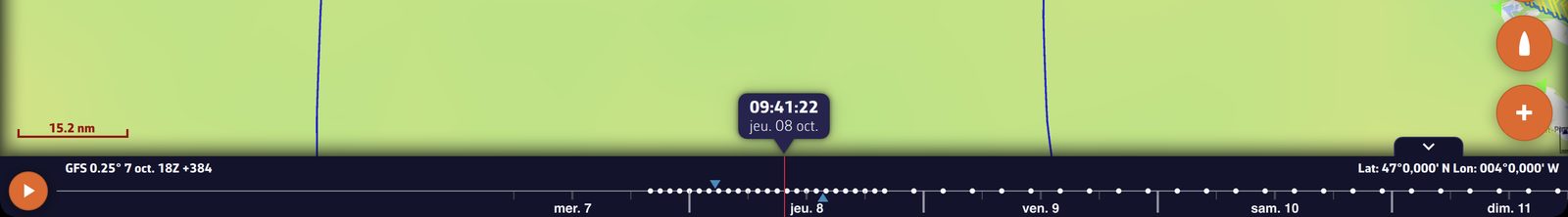 Le bas de l’écran : la bulle de l’heure et la poignée de la timeline
