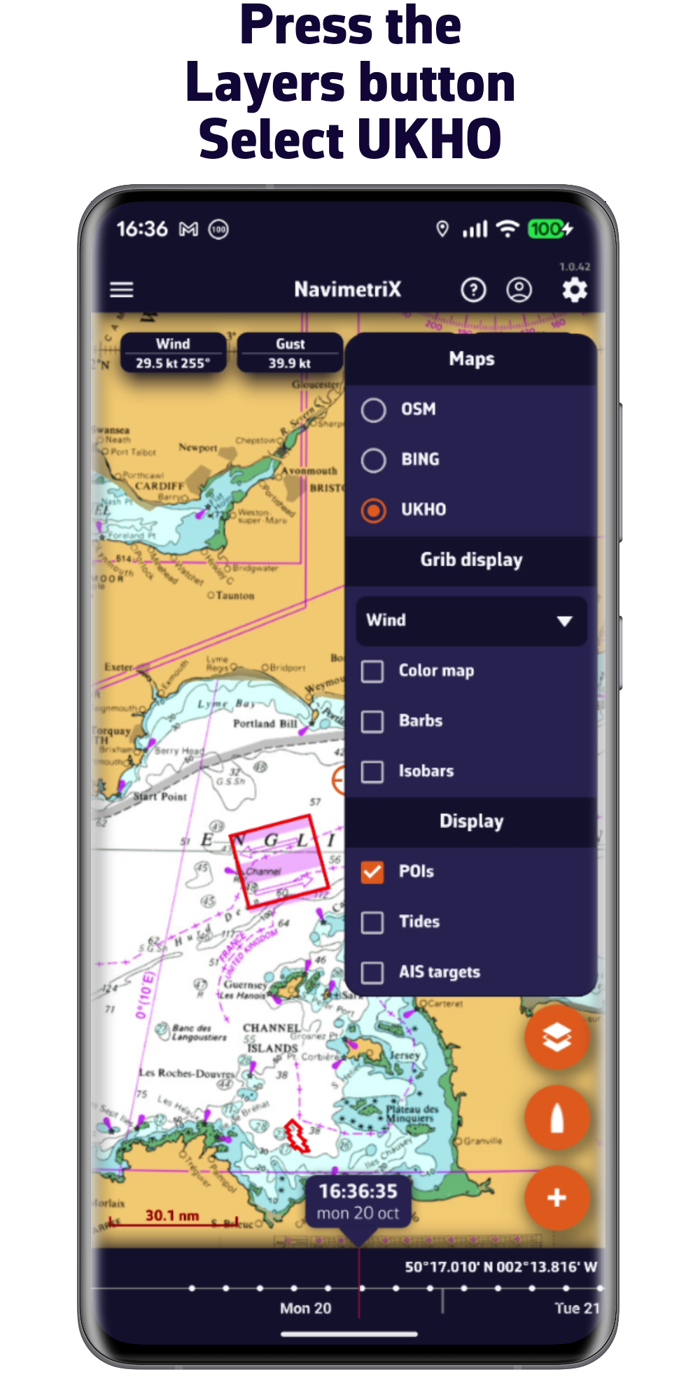 Pulse el botón de capas. Elija SHOM