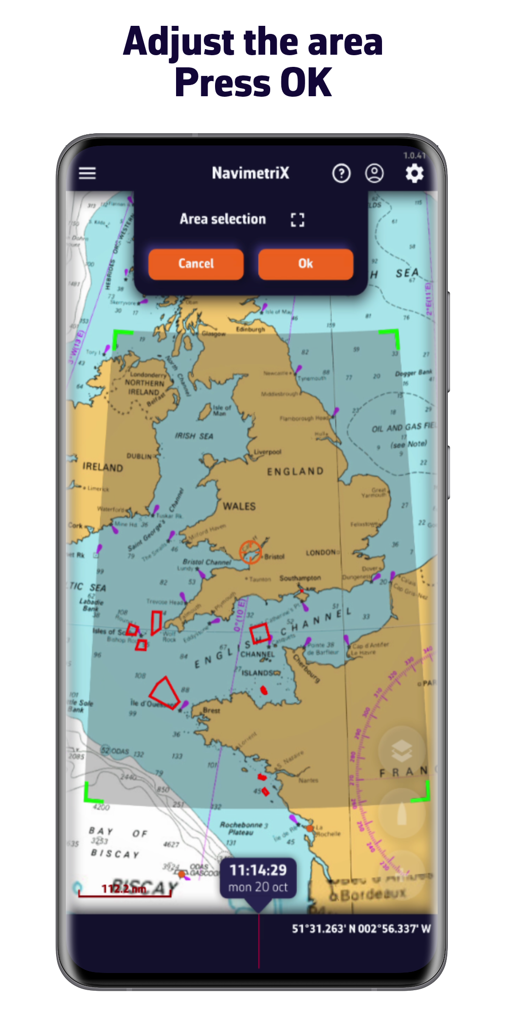 Ajuste el área. Pulse Ok
