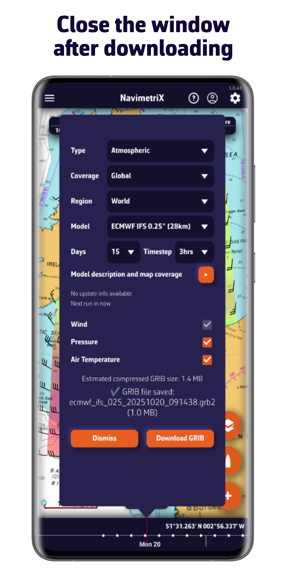 Cierre la ventana tras la descarga