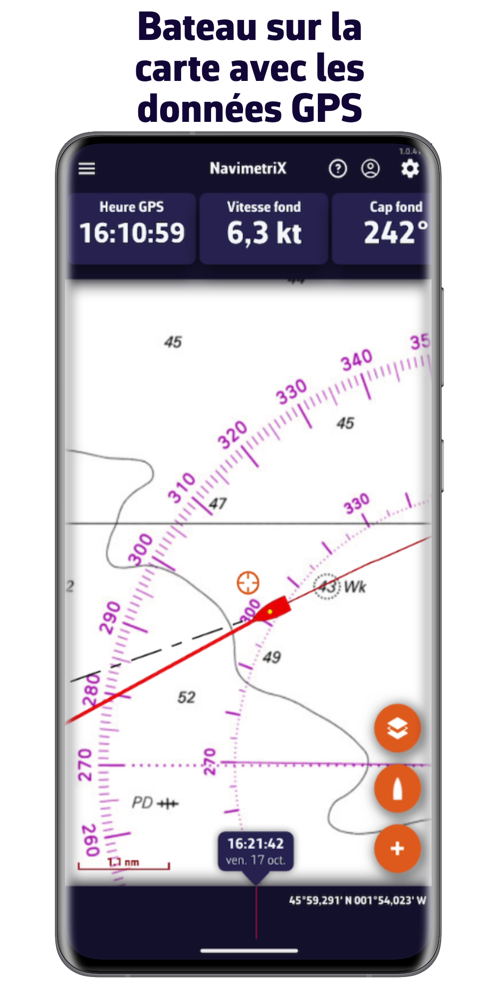 Barco en el mapa con datos GPS