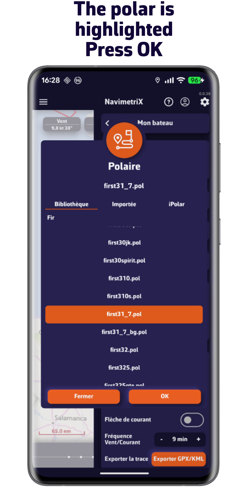 La polar queda resaltada. Pulse Ok