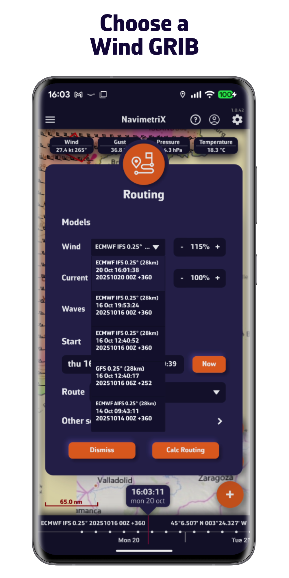 Elija un GRIB de viento