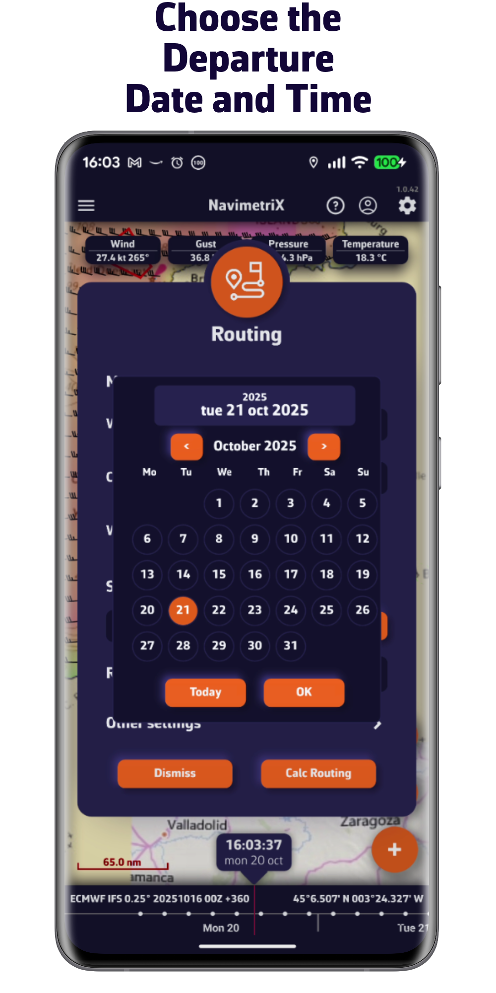 Elija la fecha y hora de salida