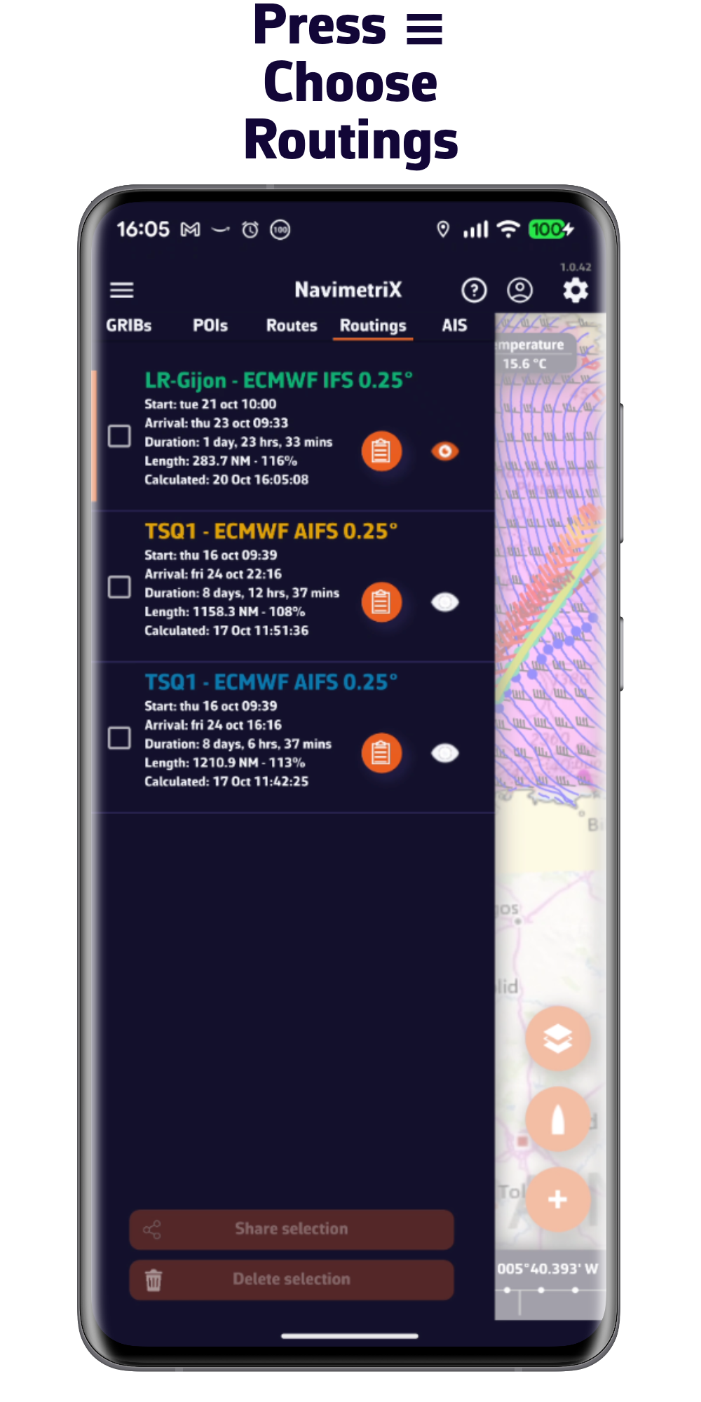Pulse el menú hamburguesa. Elija Routings
