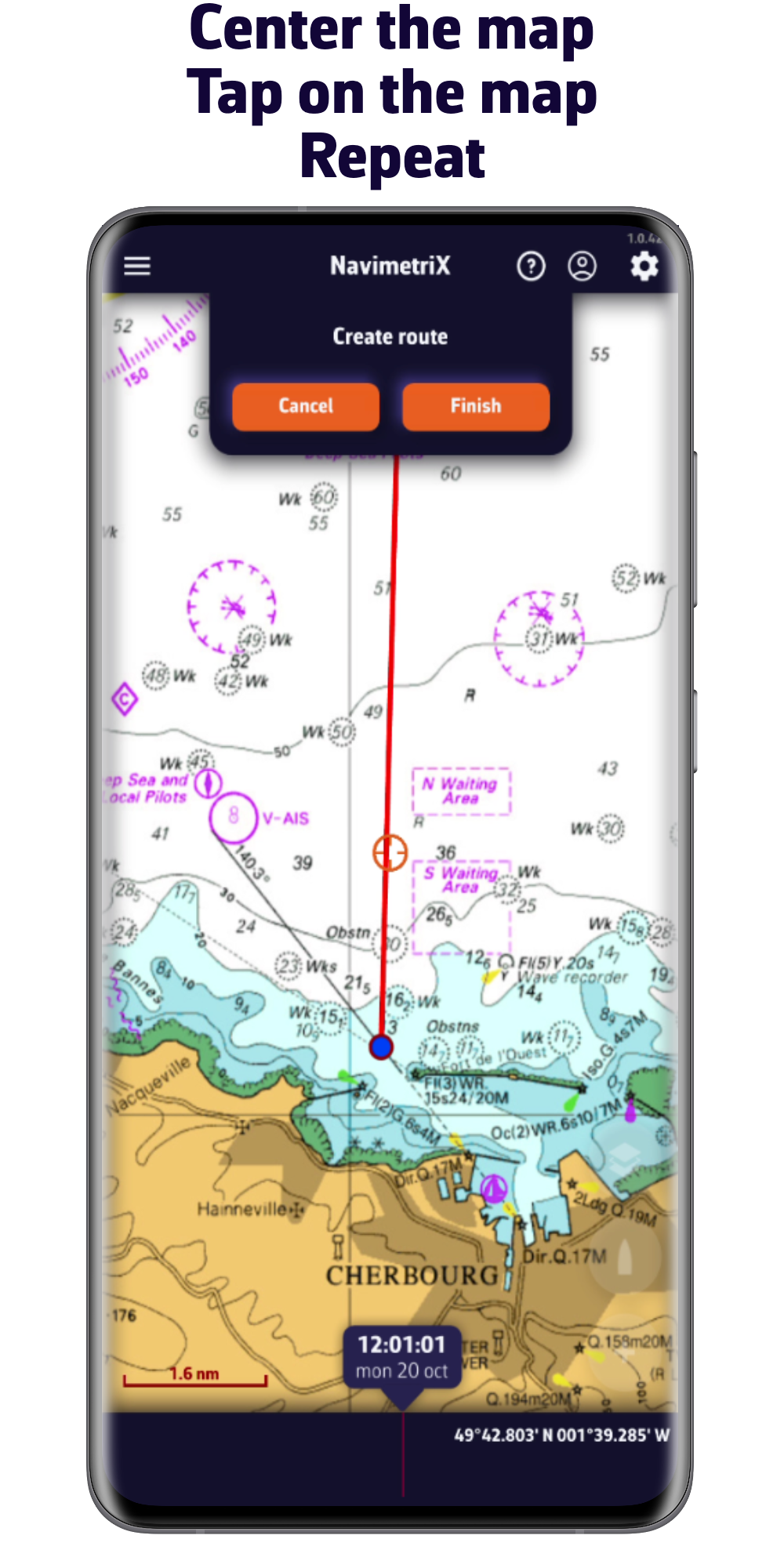 Centre el mapa. Pulse sobre el mapa. Repita