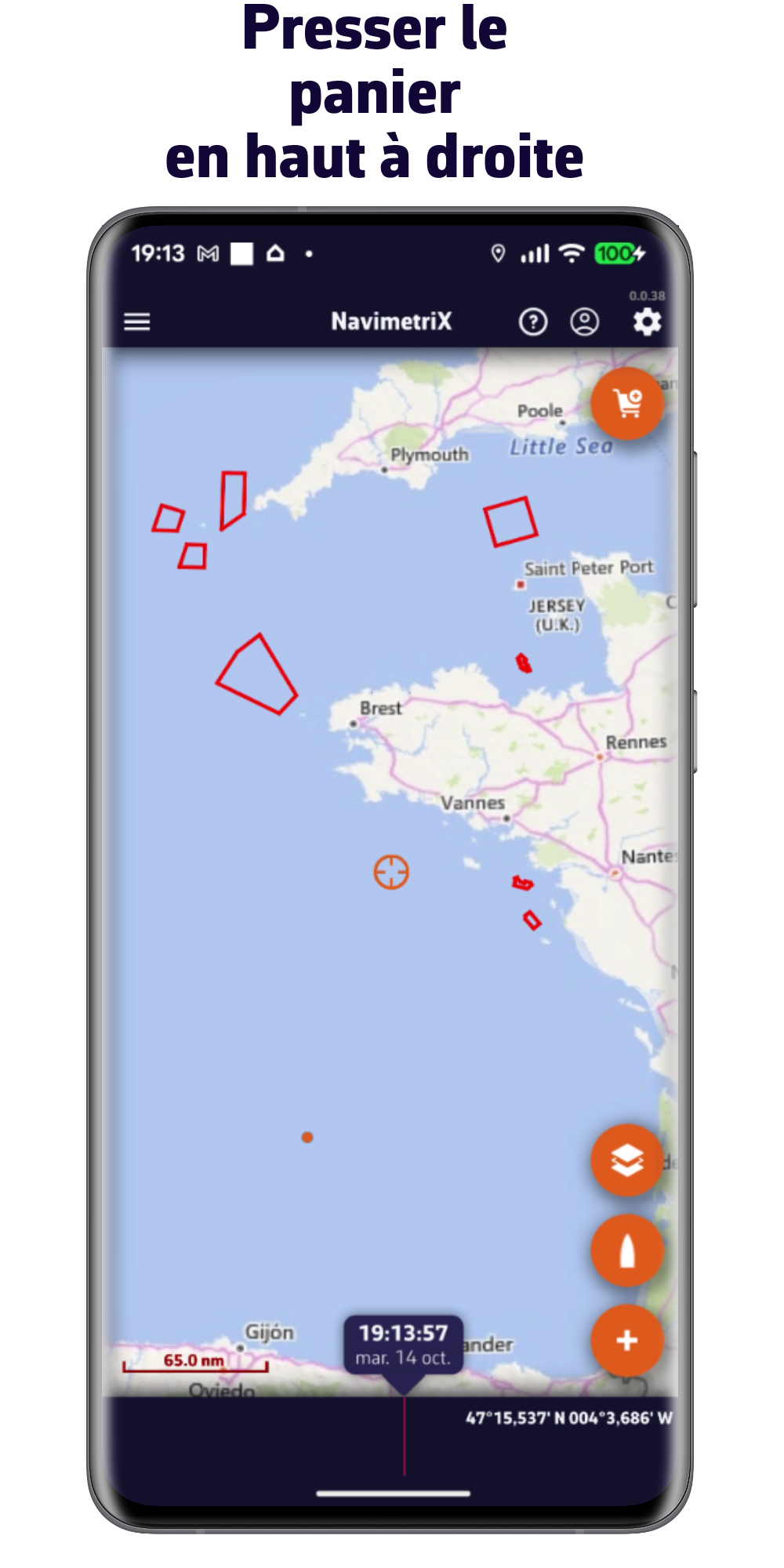 Presser le panier en haut à droite