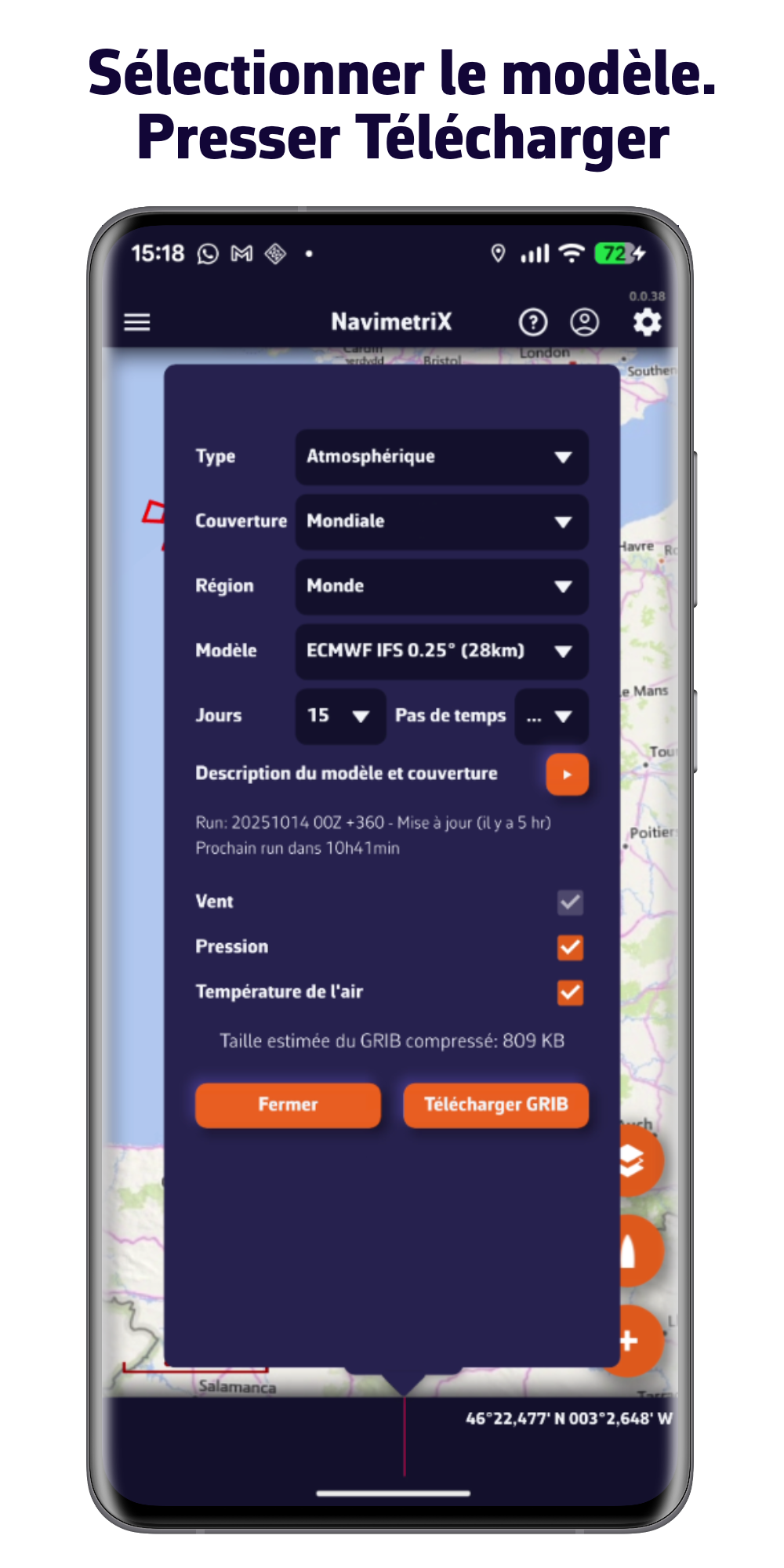 Sélectionner le modèle. Presser Télécharger