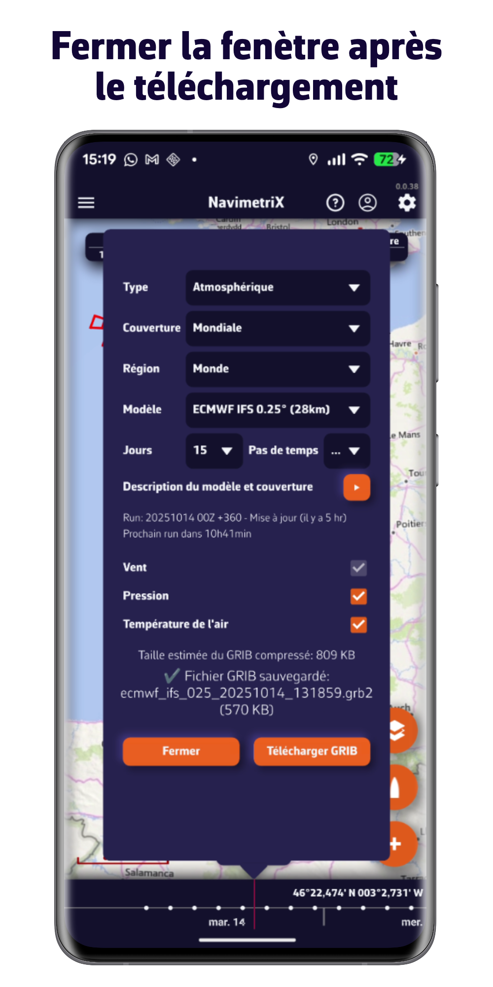 Fermer la fenêtre après le téléchargement